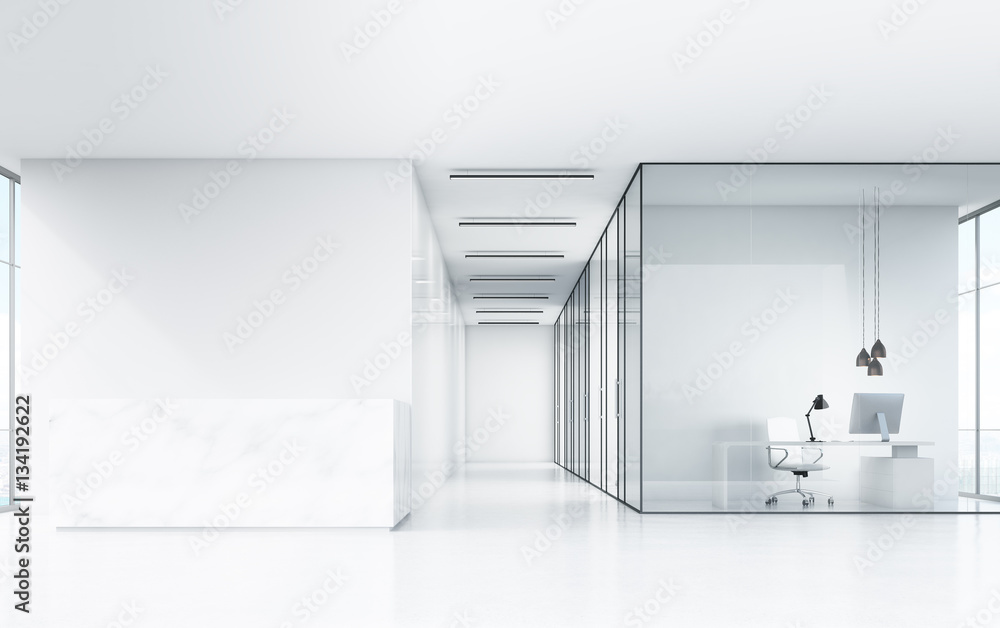 white office with marble desk white office with marble desk