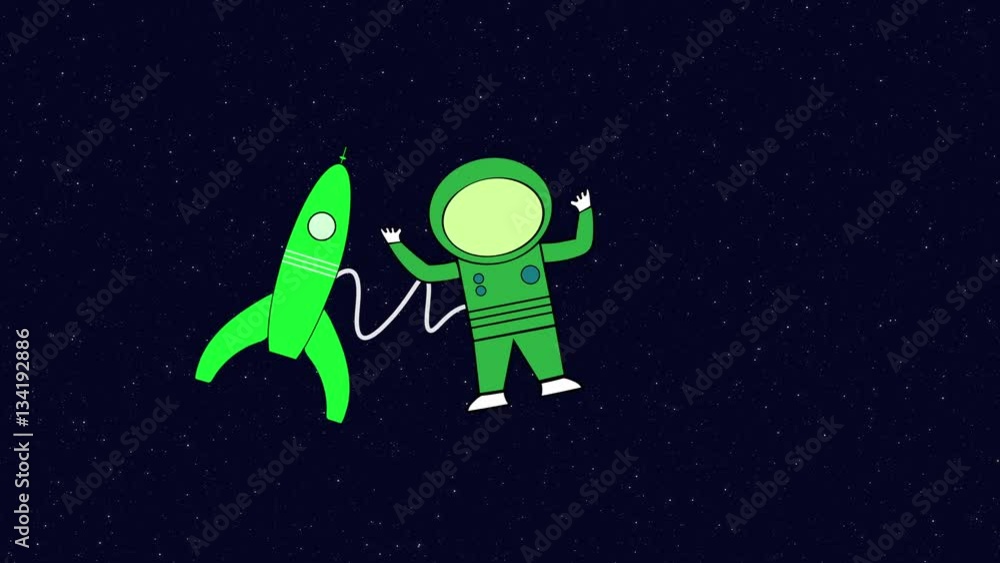 Astronaut in space outside rocket ship. Retro cartoon style with flat design. Travel and adventure in cosmos. Astronaut in space outside rocket ship. Retro cartoon style with flat design. Travel and adventure in cosmos.