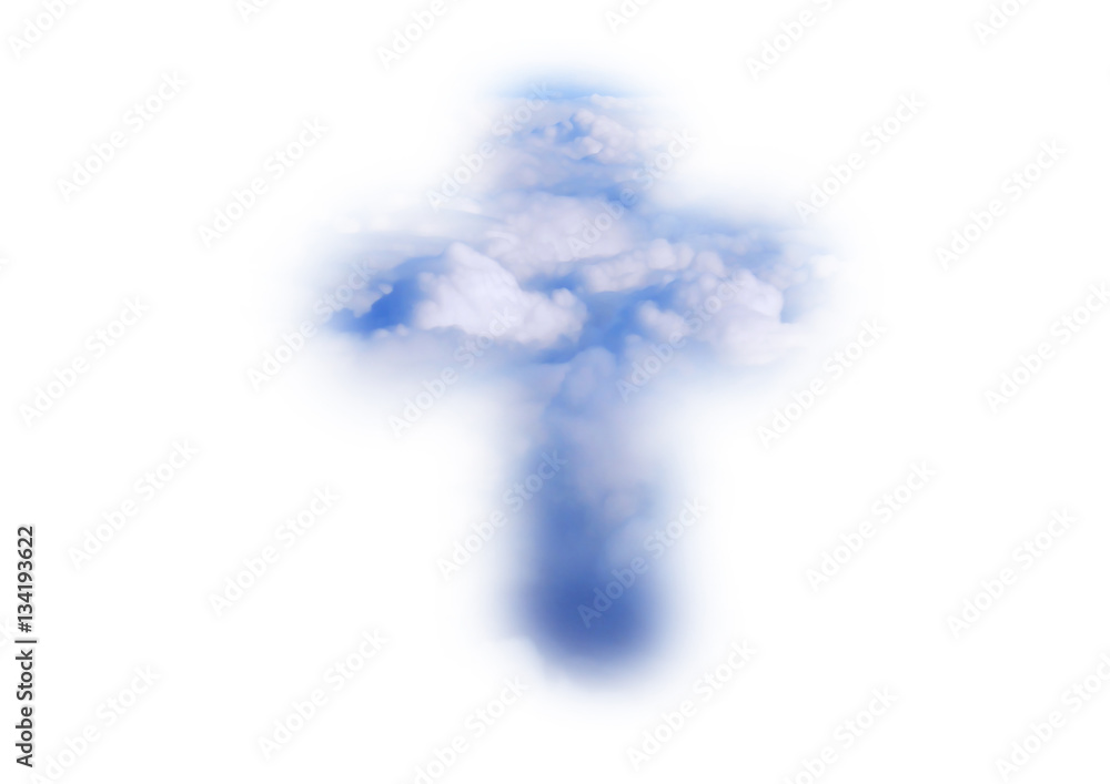 Fototapeta premium A cross of clouds, heaven. Religious Christian easter background