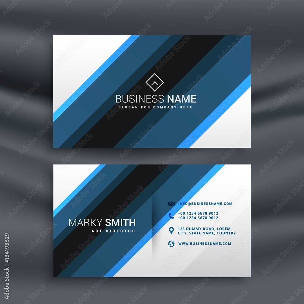 Fototapeta premium blue and white business card in diagonal lines shapes