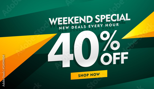 weekend special sale banner design in green and yellow color