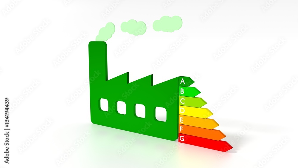 Fototapeta premium Green factory next to an energy efficiency graph