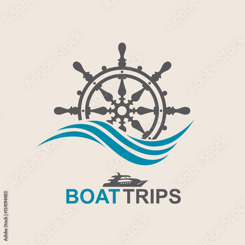 yacht helm wheel image with sea waves