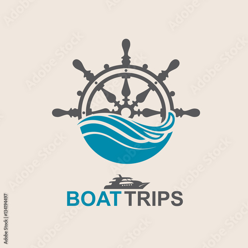 yacht helm wheel image with sea waves