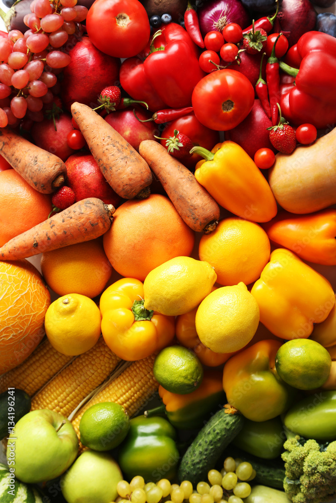 Naklejka Ripe and tasty fruits and vegetables background