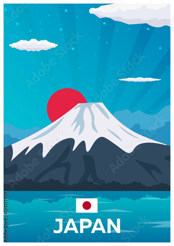 Travel poster to Japan. Vector flat illustration.