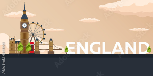 Travel banner to England. Vector flat illustration.