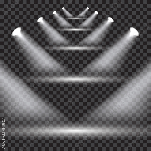Bright transparent lighting with spotlights at different high levels