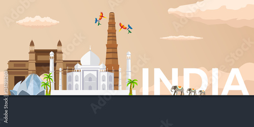 Travel banner to India. Vector flat illustration.