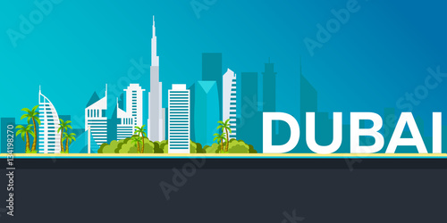 Travel banner to Dubai. Vector flat illustration.