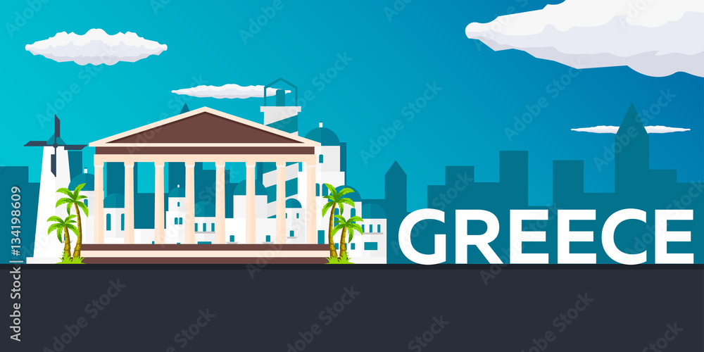 Travel banner to Greece. Vector flat illustration.