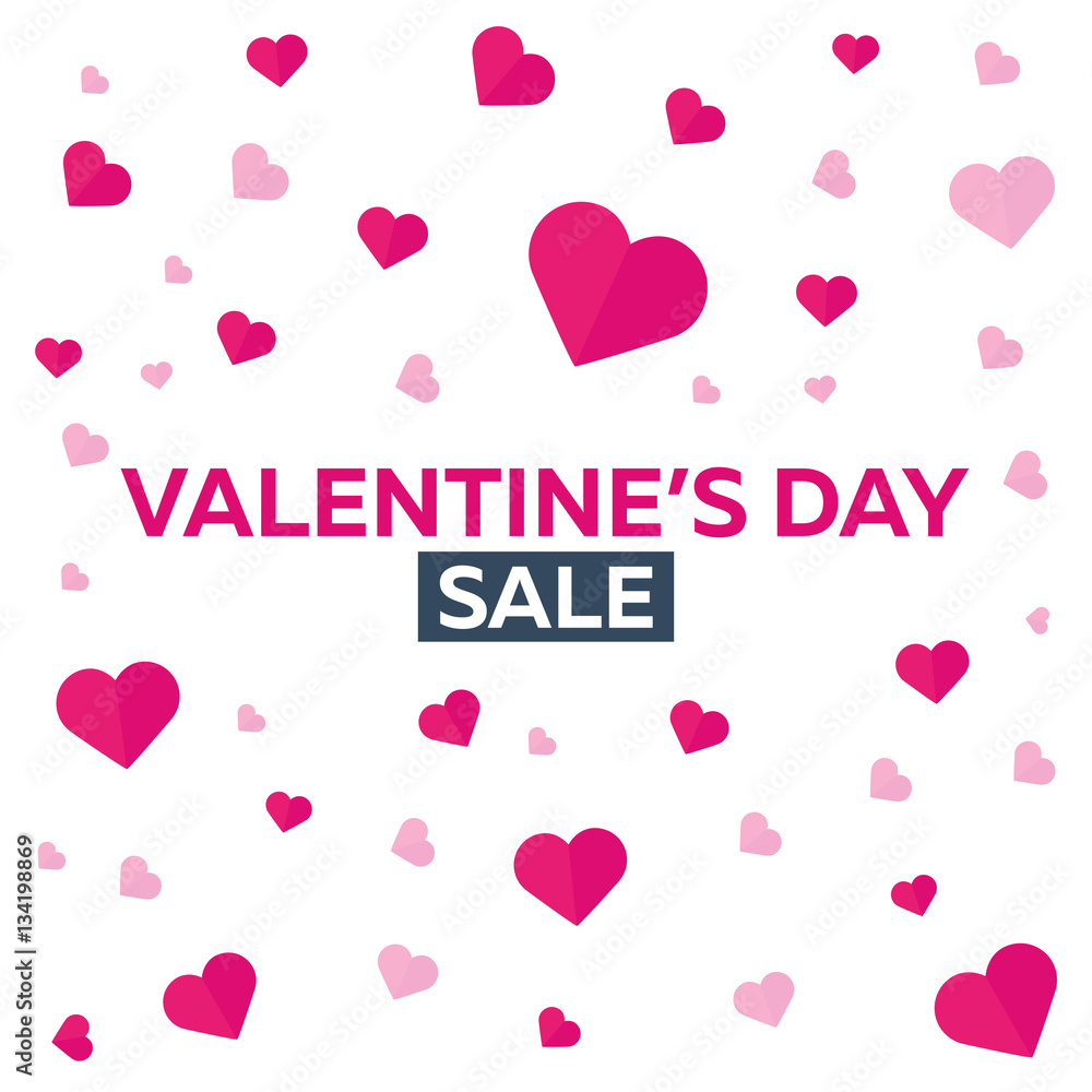 Valentines Day Sale. Background with hearts. Vector flat illustration.