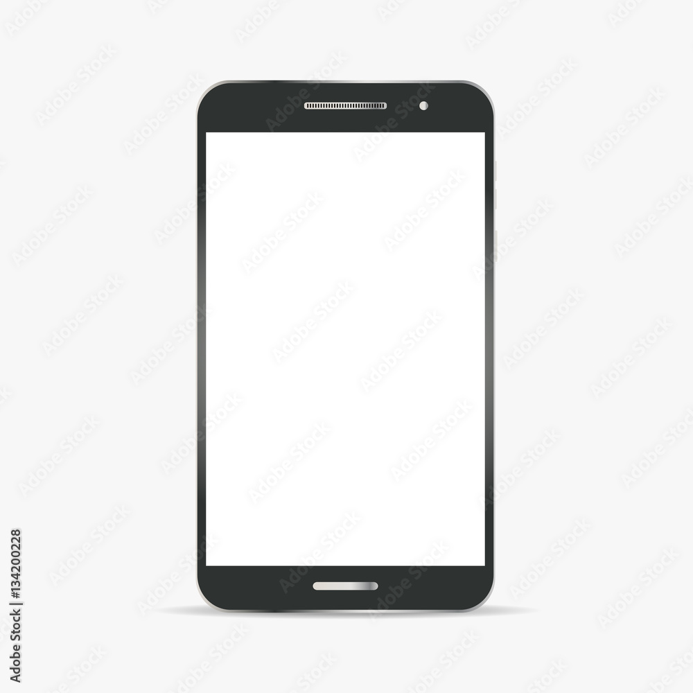 Realistic black and grey smart phone isolated on white background. Smart phone mockup with blank screen. Vector illustration Realistic black and grey smart phone isolated on white background. Smart phone mockup with blank screen. Vector illustration