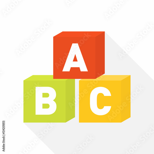 ABC blocks flat icon for education with light shadow . Vector illustration