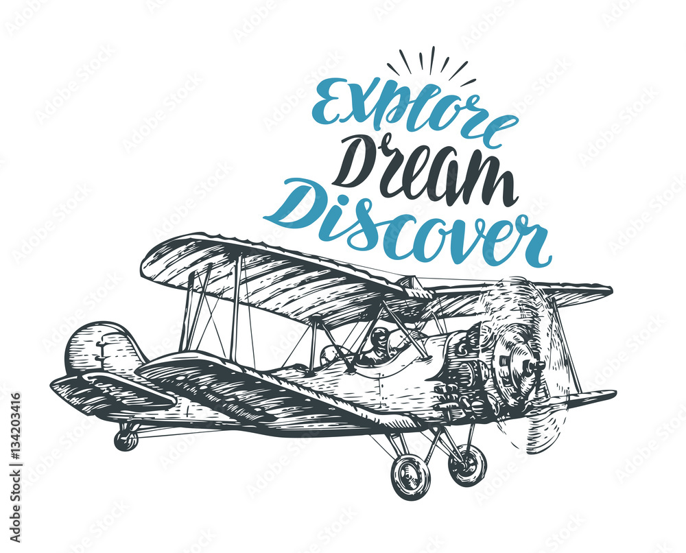 Hand drawn sketch of biplane aircraft in black Vector Image