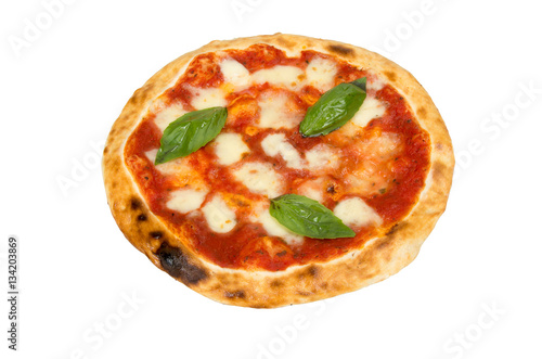 Pizza with cheese and tomato sauce. Pizza on a white background.