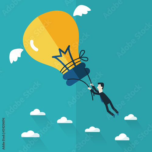 Business man try to catch flying idea. Idea concept flat design