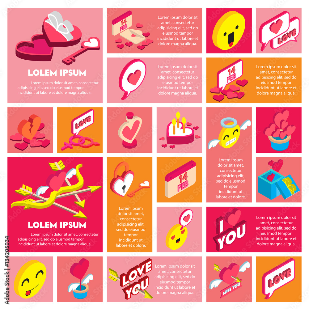 illustration of info graphic valentine icon concept in isometric 3d graphic