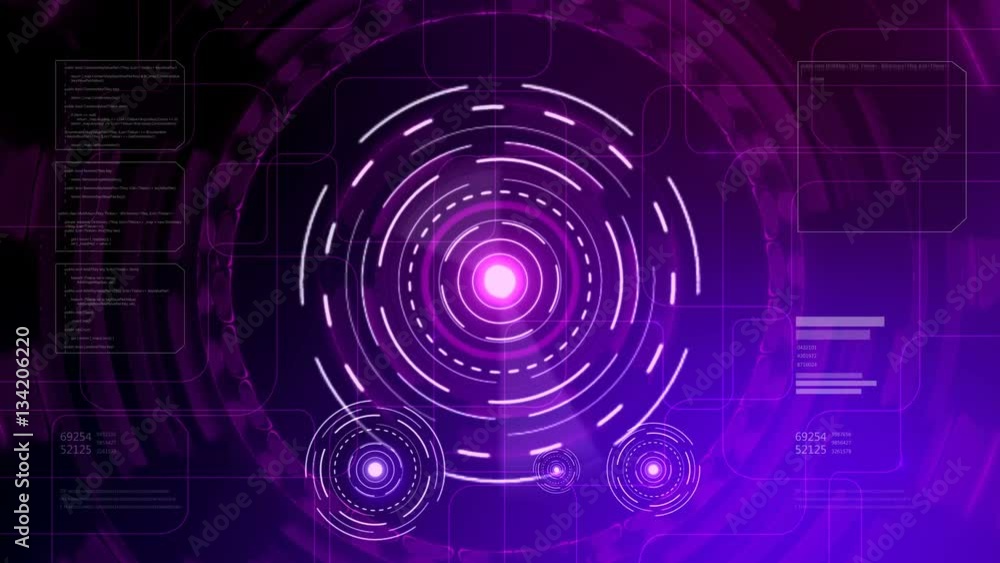 Futuristic hi-tech purple head-up display. Computer generated seamless loop background. Futuristic hi-tech purple head-up display. Computer generated seamless loop background.