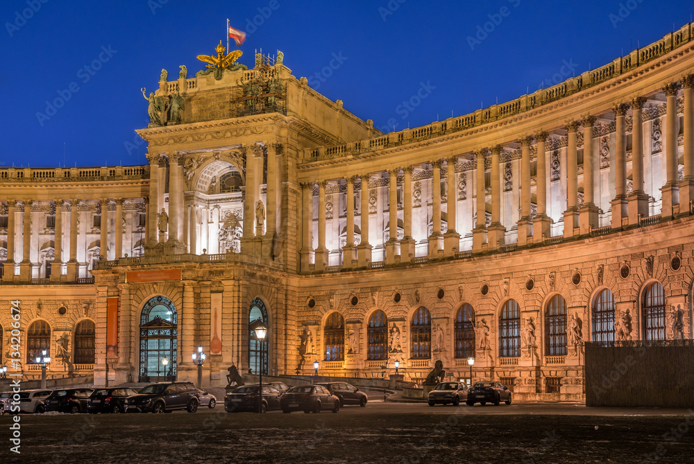 Vienna, Austria, Hofburg imperial palace in the night