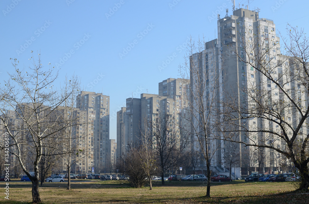 Block of modern residential building with many apartments Block of modern residential building with many apartments