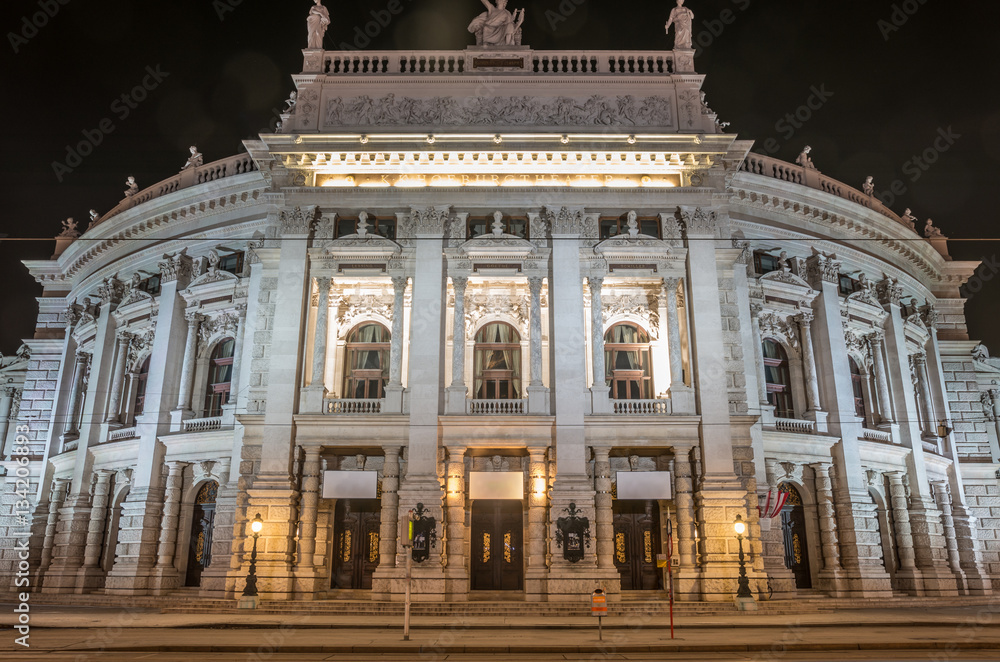 Vienna, Austria, city theater (Burgtheater) on Universitatsring street in the night