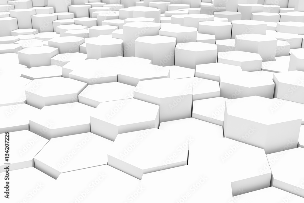 White geometric hexagonal abstract for design background. 3D rendering White geometric hexagonal abstract for design background. 3D rendering