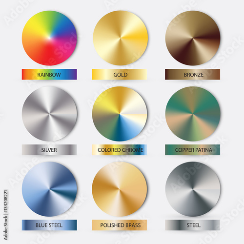 Round cone metal gradients set. Vector illustration for designer. Mesh grid.