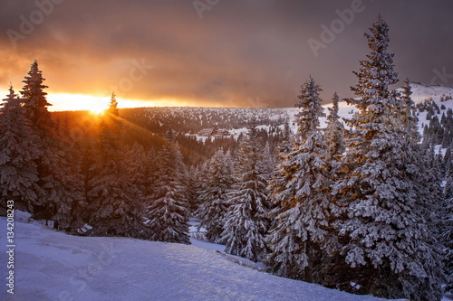 Sunrise near Praded mountain in Czech Republic