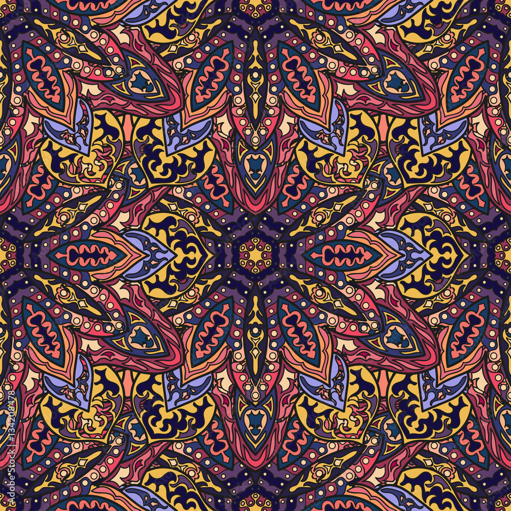 Ornate floral seamless texture, endless pattern with vintage mandala elements.