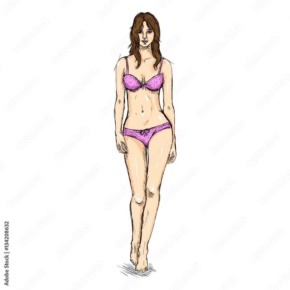 Vector Sketch Fashion Female Model in Underwear
