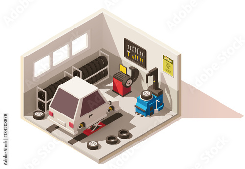 Vector isometric low poly car tire service icon