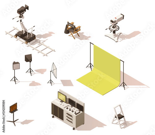 Vector isometric low poly video equipment set