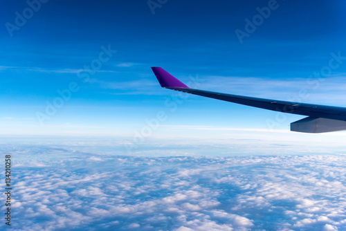 Plane wings with blue sky