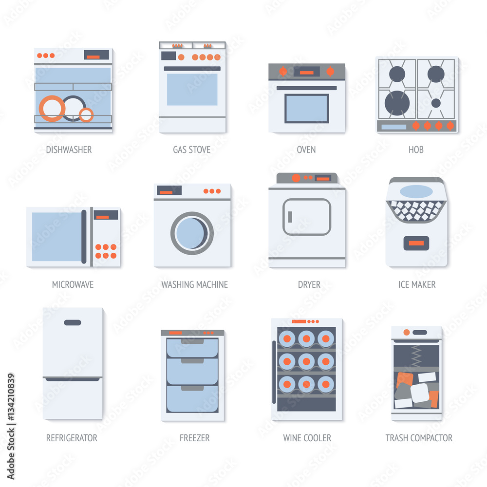 Flat design set icons of home appliances. Flat design set icons of home appliances.