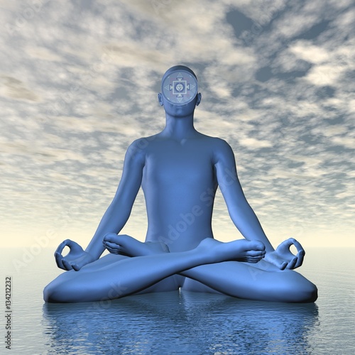 Deep blue ajna or third-eye chakra meditation - 3D render