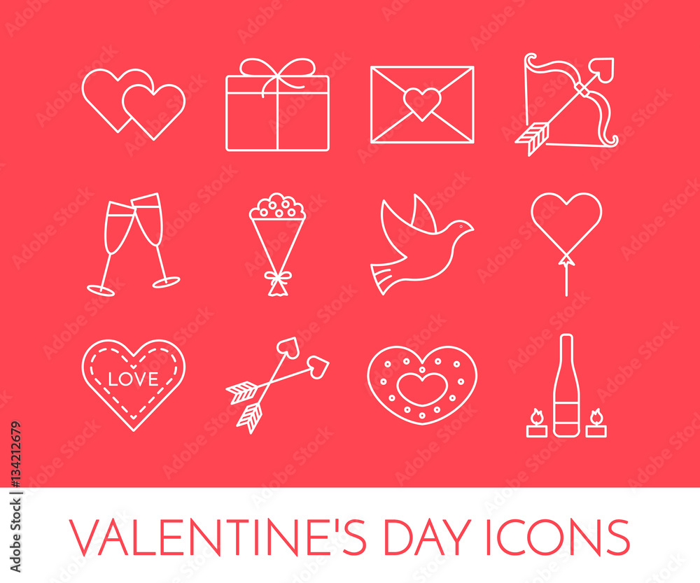 Line thin icons for Saint Valentine's day and date theme Line thin icons for Saint Valentine's day and date theme