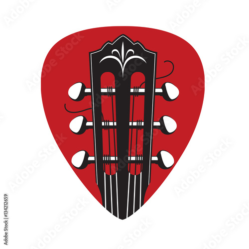 abstract image of guitar neck with red pick
