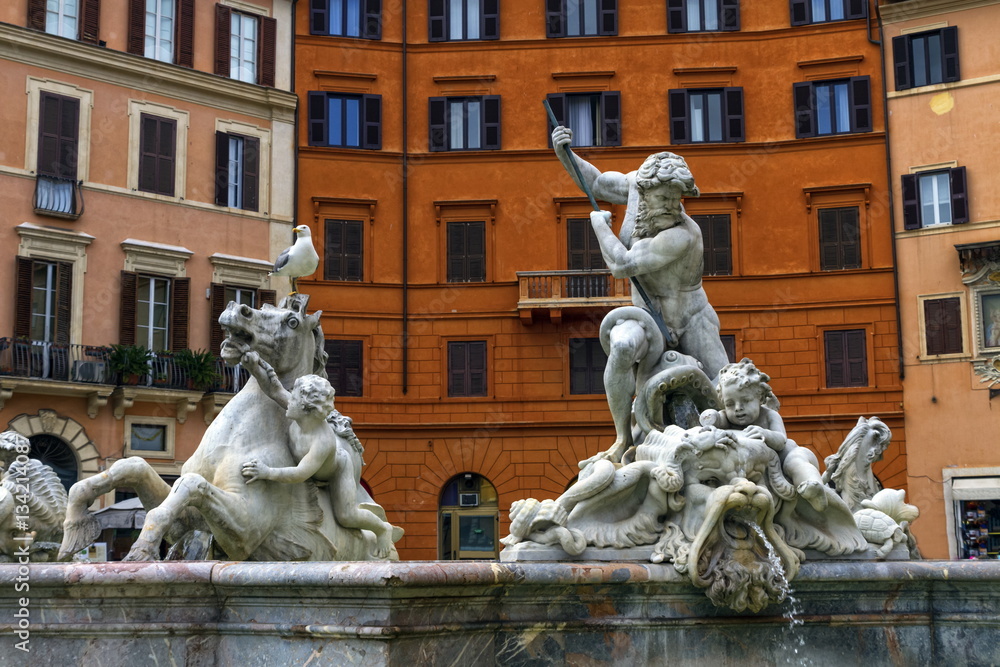 Fontana del Nettuno, fountain of Neptune, Piazza Navona, Roma, Italy