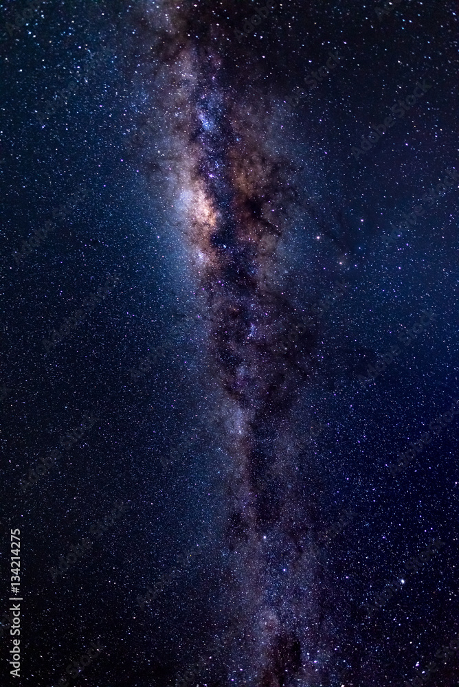 The austral Milky Way, with details of its colorful core, outstandingly bright. Captured from the Southern Hemisphere. - obrazy, fototapety, plakaty 