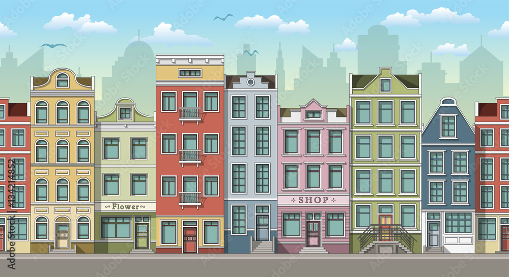 Seamless cityscape background with classic houses 