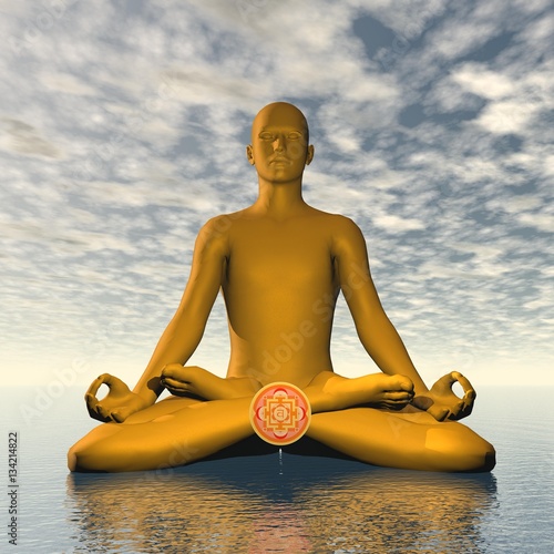 Slika na platnu Orange svadhishthana or sacral chakra meditation - 3D render