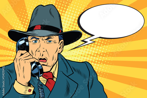 Surprised retro businessman talking on the phone