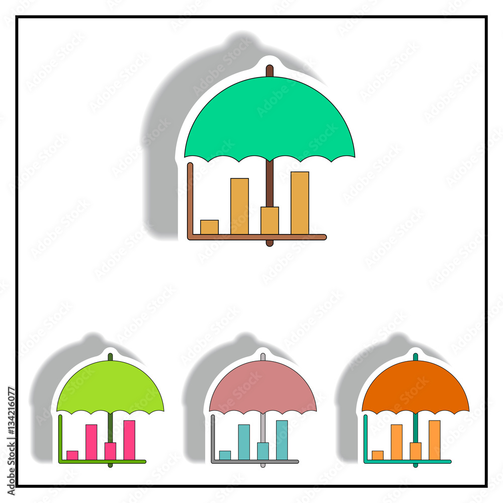Fototapeta premium protect the stock market bar graph business concept Vector illustration collection in paper sticker style of column chart and umbrella