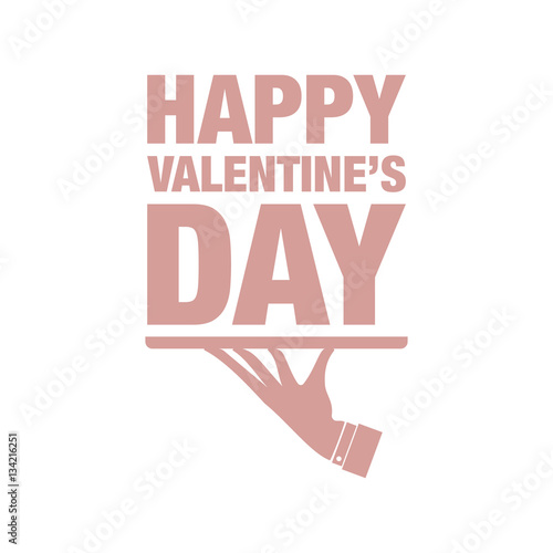 vector illustration with happy valentines day greeting card  and  waiter's hand
