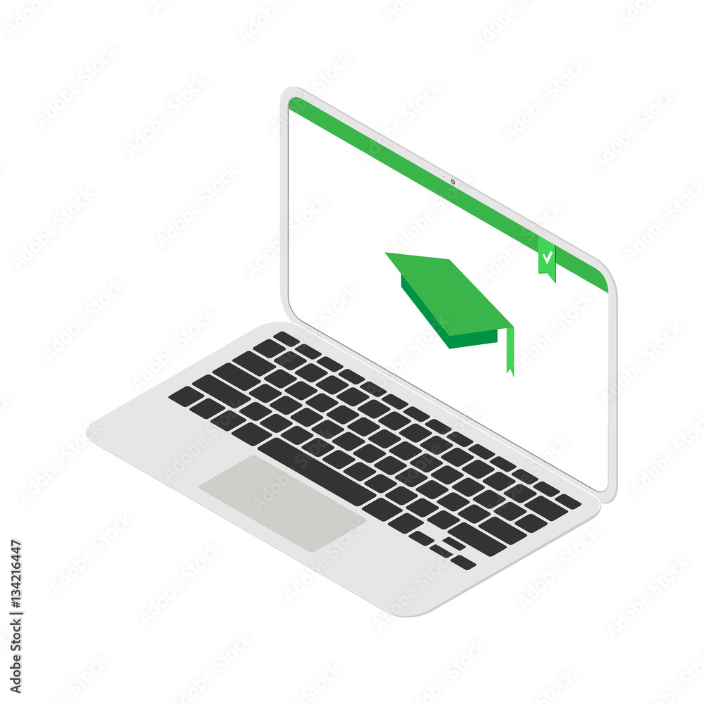 Vector illustration concept for distance education, online learning for web banners. Isolated on bright background. Isometric. Vector illustration concept for distance education, online learning for web banners. Isolated on bright background. Isometric.