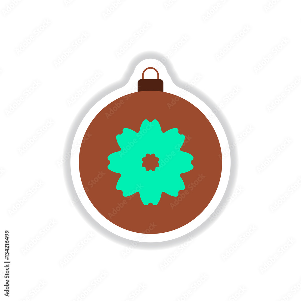 Vector illustration in paper sticker style Christmas ball with flower Vector illustration in paper sticker style Christmas ball with flower