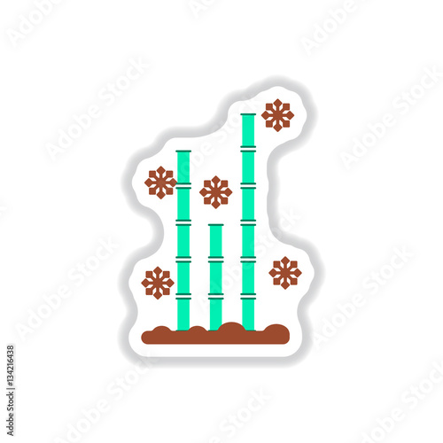 Vector illustration of bamboo and snow in paper sticker style
