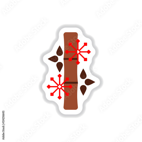 Vector illustration of bamboo and snowflakes in paper sticker style