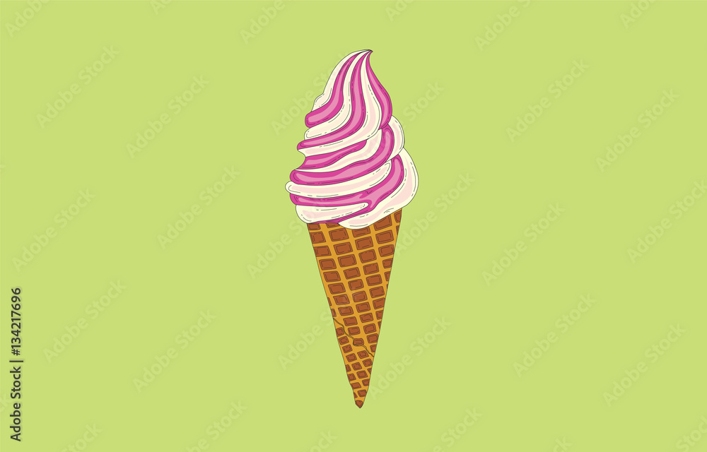 Cone ice cream with pink straberry jam Cone ice cream with pink straberry jam